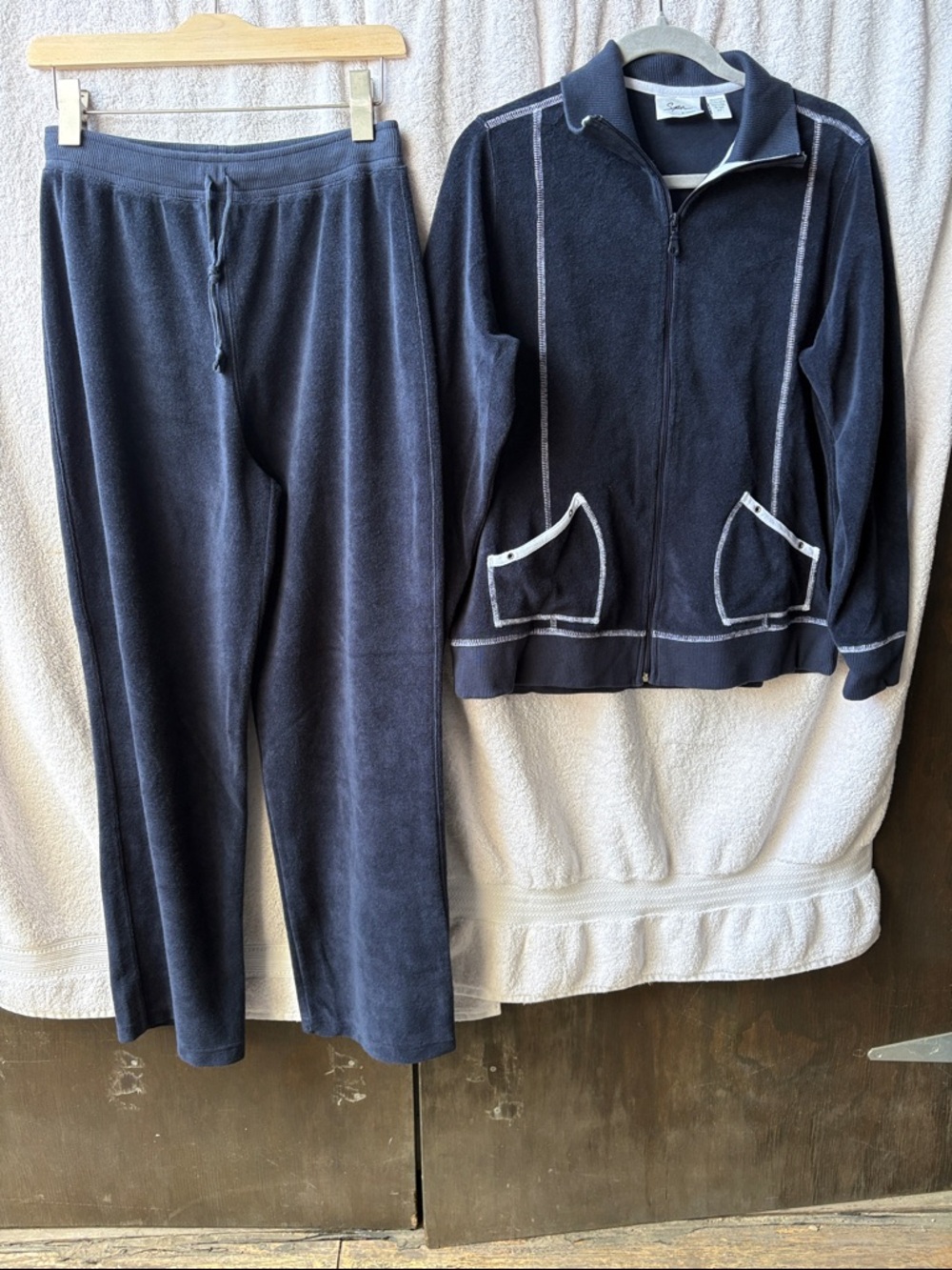 Retro Spa by Chico's Dark Blue and White Tracksuit